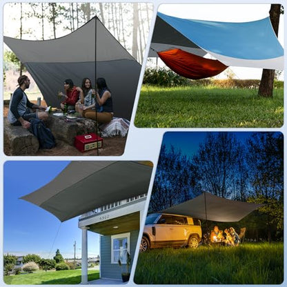 12X14FT Camping Tarp with 2 Poles, UV UPF50+ Lightweight Car Awning Sun Shelter, PU3000 Waterproof Tarp for Camping, Hiking and Backpacking Trips - color: Blue