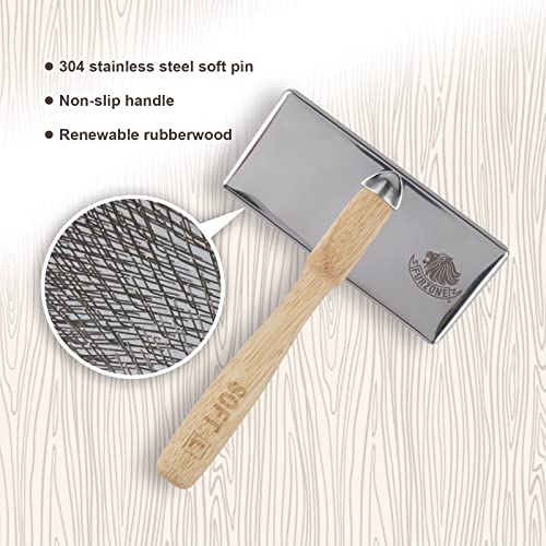 Furzone Wooden Slicker Brush for Dogs (Size L) - Stainless Steel Soft Pin Grooming Brush for Dogs - size: Soft Pin / L