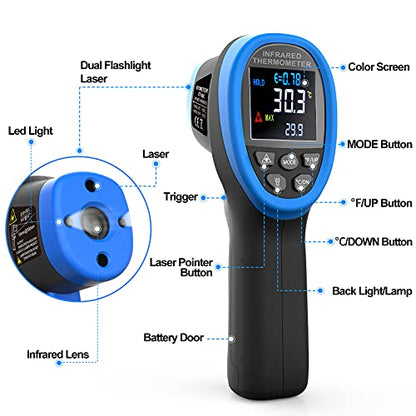 BTMETER BT-1800C Pyrometer -58°F ~3272°F (-50~1800℃) IR Temp Gun, D:S 50:1 High Temperature Infrared Thermometer for Industrial HVAC Forge Furnace Metal Smelting (NOT for Human Temp) - color: BT-1800C Blue (-58°F ~3272°F)