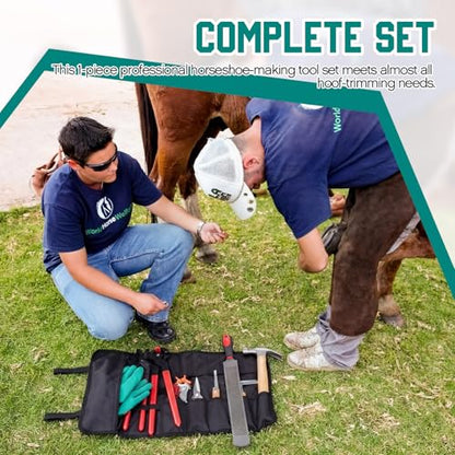 11 Pcs 14 Inch Farrier Tools Kit Horse Shoeing Tools Hoof Trimming Set with Storage Bag for Horses Cattle Sheep and Donkeys
