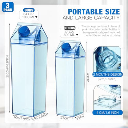 Remerry 3 Pcs Milk Carton Container, Square Acrylic Plastic Clear - color: Pink Blue Clear, size: 34 oz