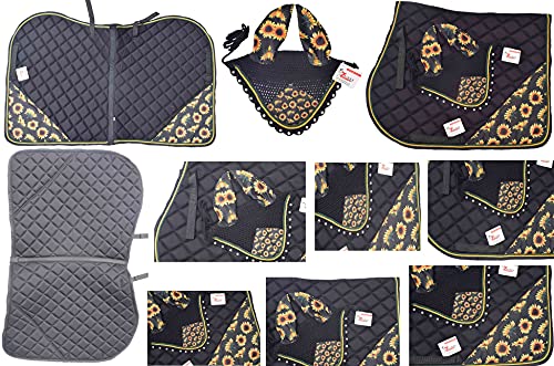 Sunflower All Purpose English Saddle Pad, Handmade Jumping Saddle Pad, Fly Bonnet Special, and This Saddle pad is Perfect for Those who Ride English and Want a Little Extra Sunflower-Themed Flair.
