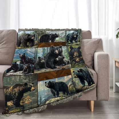 Black Bear Blanket Wild Animal Throw Stuff Gifts for Women Girl 80"X60" - color: Black Bear, size: 80"x60"