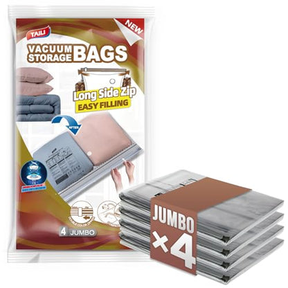TAILI 4 Pack Vacuum Storage Bags, Jumbo LONG SIDE ZIP(39x28 inch), Clear - size: 4 Jumbo