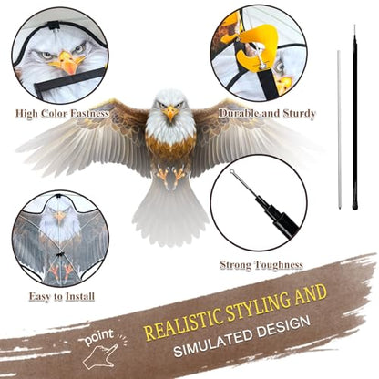 Bird Scarer Kite with 13ft Pole Bird Hawk Flying Kites-Eagle Kite | Hawk Deterrents for Farms, Patios and Docks | Keeps Birds, Geese and Seagulls Away | Covers 2150-5380 sq.ft - color: eagle kite with 4m pole