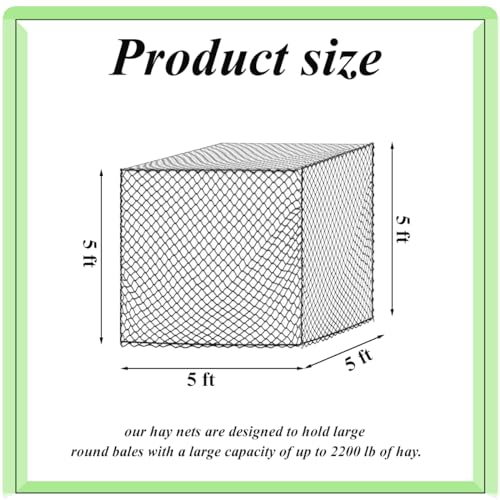 Round Bale Hay Net, Slow Feeder,1.5 Inch Mesh,5x5 ft for Horses