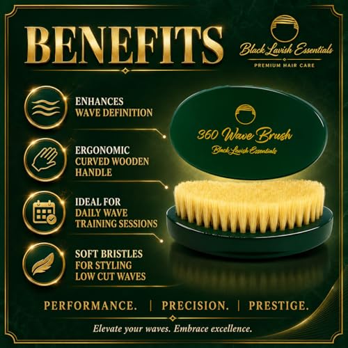 360 Wave Brush, Build Deeper Waves, Soft & Hard Boar Bristle Curved Brush, Black Lavish Essentials Signature (Soft, Emerald Green) - color: Emerald Green, size: Soft Brush
