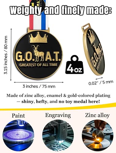 Goat Medal - 3'' Heavy Duty Goat Necklace, Double-Sided 3D Engraved Championship Trophy for Sports Awards, MVP Gifts & Collections