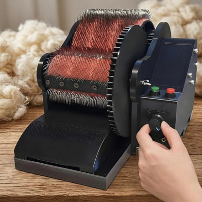 Electric Wool Carding Machine, Wool Felt Drum Carder, with Brush & Awl, Foot Pedal, Remove Fiber Impurities, Fast Color Mixing Wool Blending Wheel, for Fluffy, Plush Crafts