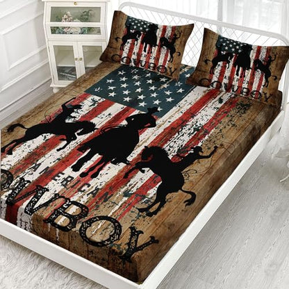 Kids Sheets Set 4Pcs, Queen Size - Cowboys Printed Sheet Set with 1 Flat Sheet, 1 Fitted Sheet + 2 Pillowcases - color: Cowboys, size: Queen 91x102 inches