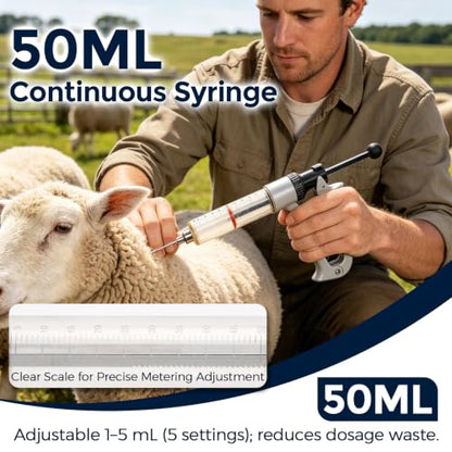 50 mL Semi-Automatic Repeating Livestock Syringe Gun, 5-Gear Adjustable