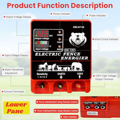 9J Electric Fence Charger Energizer, 9 Joules 20 Miles Plug-in Fencer