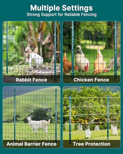 ARIFARO Fence Posts 3 Feet, 10-Pack, Heavy Duty U Post, Metal Fence Post - color: Green 10 PCS, size: 3 FT