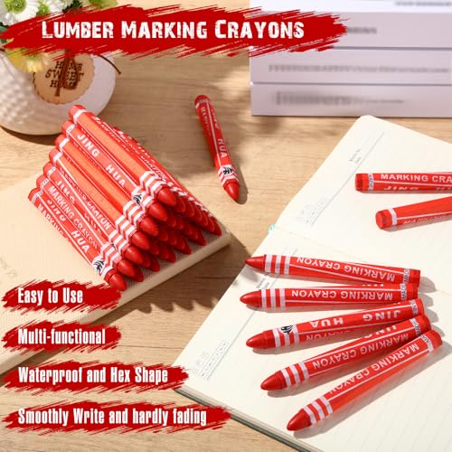 MotiMind 60 Pcs Industrial Lumber Crayons Bulk Wax Tire Marker Construction Marker for Craft Detailed Marking on Lumber Metal Carton Ceramics Concrete Glass Plastic 4.45" x 0.43" (Red) - color: Red