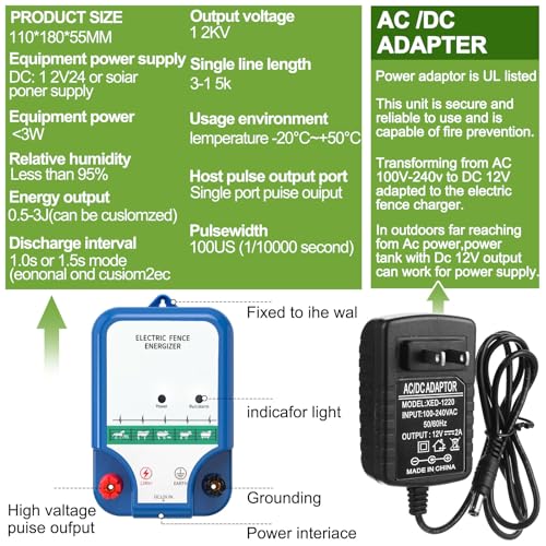 MorningRo 8 Mile Electric Fence for Livestock, 12kv 2j Electric Fence Charger, 3366 ft Polywire, 40 T Post Insulator, 20 Screw in Insulator for Horse Cattle Pasture
