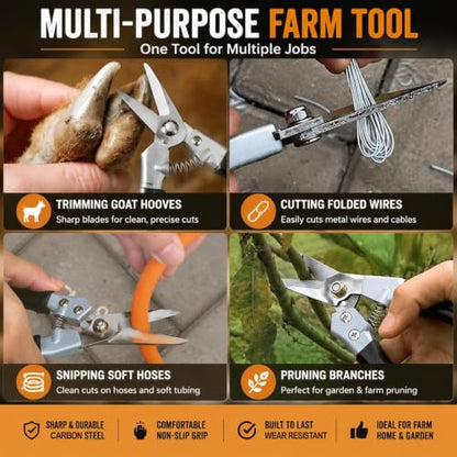 Goat Hoof Trimmers and Farrier Shears – Versatile Hoof, Wire, and Pipe Cutting Tool for Livestock– Silver (1pack) - style: Silver-Black 1pack