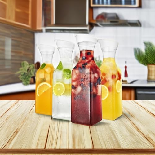 Stock Your Home 50 oz Square Carafes Plastic Juice Carafe with Lids (Set of 4) 50 oz Carafes for Mimosa Bar, Drink Pitcher with Lid, Water Bottle, Milk Container, Clear Beverage Containers for Fridge - size: Set of 4