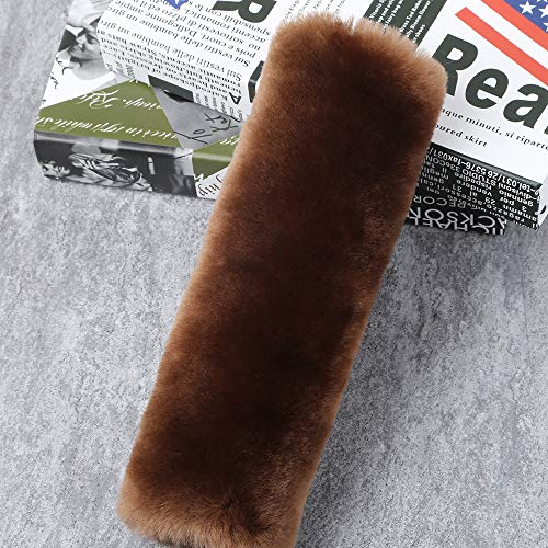 OGLAND 2 Pack Sheepskin Car Seat Belt Cover Pads | Wool Seatbelt Cushions - color: Saddle Brown, size: Shearling Wool