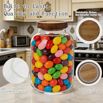 2-Pack Glass Storage Jars with Wood Lids 64 oz Airtight Food Containers - color: 2-Pack-64 oz