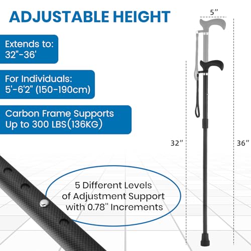 Walking Cane for Men & Women, Zynuhmo Carbon Fiber Canes with Adjustable Height-Lightweight,Ergonomic Handle for Comfortable Grip Walking Stick for Mobility Aid - size: 32''-36'' Adjustable Height