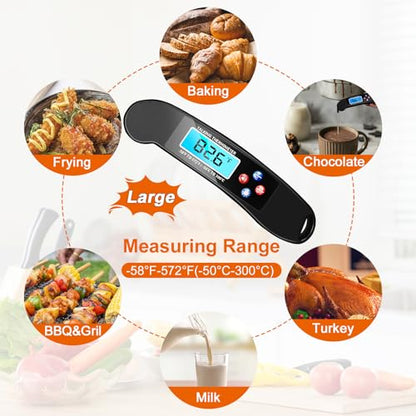 Digital Talking Thermometer for The Blind, Waterproof Instant Read Food Thermometer with Talking Function & Backlight, Meat Thermometer with Probe for Cooking and Grilling, and More - color: Black