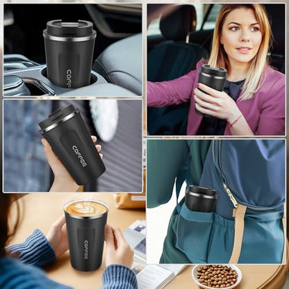 MOMSIV 12oz Travel Coffee Mug, Insulated Coffee Cup with Leakproof Lid - color: A-Black-12oz