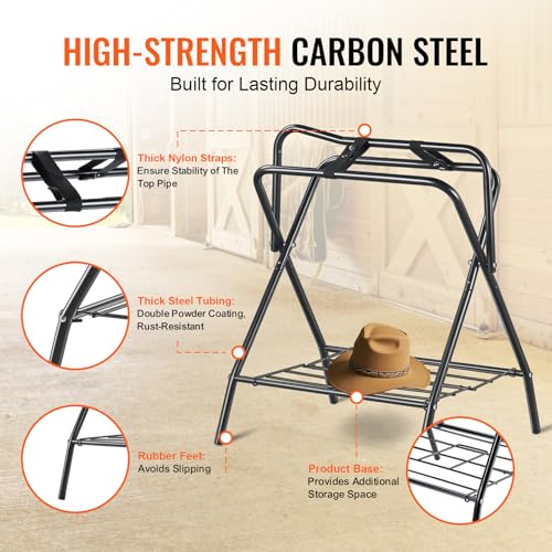 VEVOR Folding Saddle Rack, Freestanding Horse Saddle Stand, Portable Horse Blanket Holder, Heavy Duty Steel Saddle Rack for English & Western Saddles, Tack Storage, 28 x 19 x 37.5 in, Black - style: Folding Saddle Rack-1 Pcs
