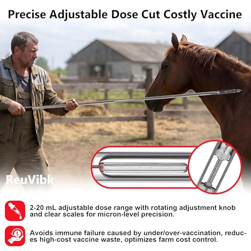 20ml Long Pole Syringe for Cattle & Horses | Adjustable Lengths 22"38"54"70"85" | Safe Remote Injection Reduces Animal Stress & Maintains Physical Distance - size: 20ML