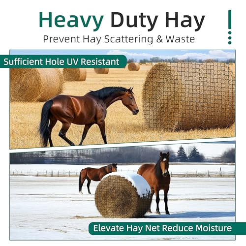 Round Bale Hay Net 6x6 Ft Polyester Knotless Slow Feed Hay Net with 1 3/4"