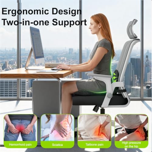 Seat Cushion, Seat Cushions for Office Chair, Ergonomic Coccyx Cushion, Breathable Non-Slip Memory Foam Pad for Long Sitting, Gaming Chair & Car Seat - color: Dark Gray
