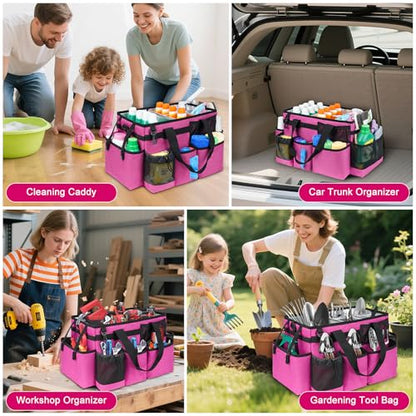 Cleaning Caddy Bag, Large Cleaning Bag for Housekeepers, Rose Pink - color: Rose Pink, size: L
