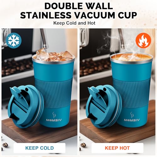 MOMSIV 17oz Travel Coffee Mug, Insulated Coffee Cup with Leakproof Lid - color: B-Light Blue-17oz