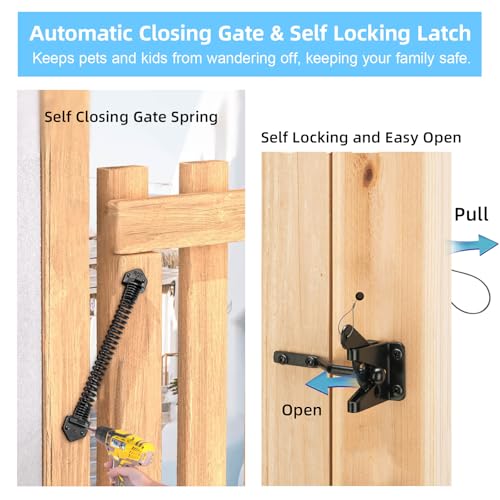 Fence Gate Kit Gate Hardware, 1 Set Anti Sag Gate Kit Gate Frame Cornor Brackets Kit with Self Closing Gate Springs Hings Latchs for Outdoor Garden Backyard Wooden Fence Deck Porch Gate - style: 1 Set