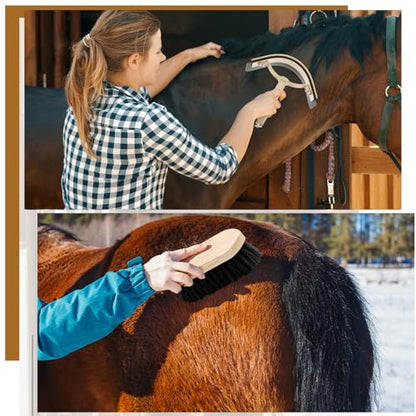 Abbylike 12 Pieces Horse Grooming Kit Equine Care Brushes, Black - color: Black