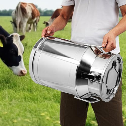 Milk Bucket 30L/8gal Stainless Steel Milk Transport Barrel with Lid, Heavy Duty Milk Jugs with Three Buckles and Two Sturdy Handles for Oil, Milk, Coffee, Wine, Tea, Honey - size: 30L