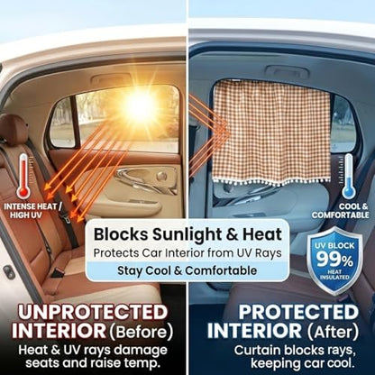 Plaid Car Side Window Curtain Sun Shade of 2,Coffee - color: Coffee