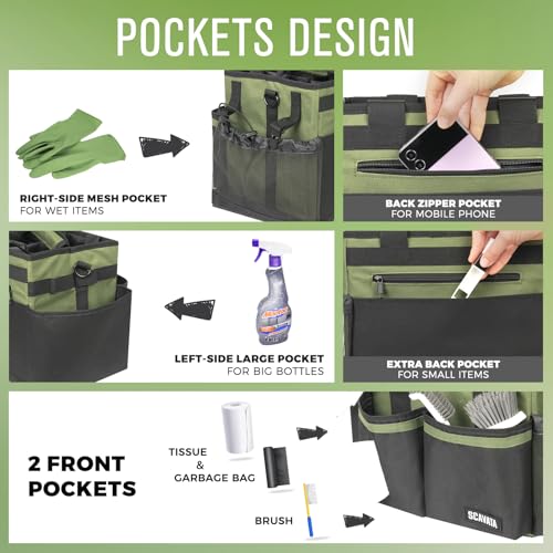 SCAVATA Compact Wearable Cleaning Caddy with Handle & Shoulder Straps - color: Armygreen