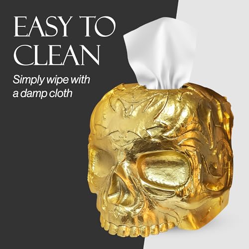 Gothic Skull Tissue Box Cover, Gold, Square by Death Decor - color: Gold