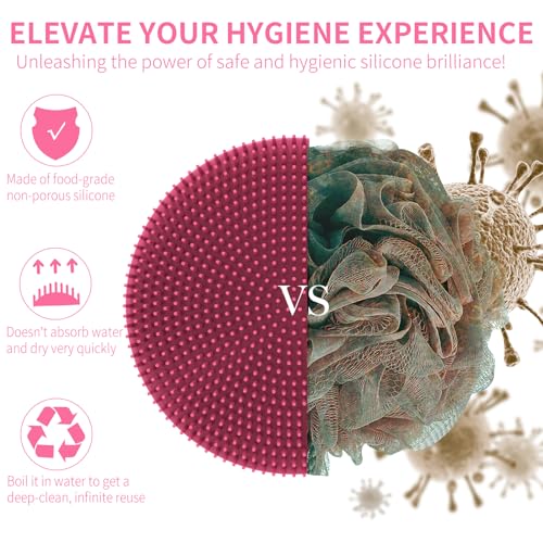 Silicone Body Scrubber, BEAUTAIL Gentle Exfoliating Shower Brush for Body | Hygienic Silicone Loofah, Easy-Grip Handle, Soft Bath Essential Scrubber for Sensitive Skin, Women, Men & Kids, 1 Pack, Rose - color: Rose 1 Pc