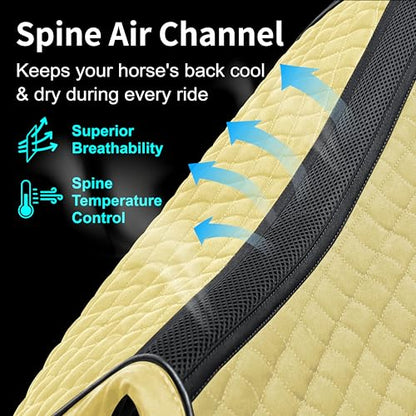 EQUINEWAVE Aria Soft Suede Jump Saddle Pad – Breathable Moisture-Wicking Lining, Shock-Absorbing Cushion, Contoured Spine, English All Purpose Saddle Pad - color: Cream Yellow