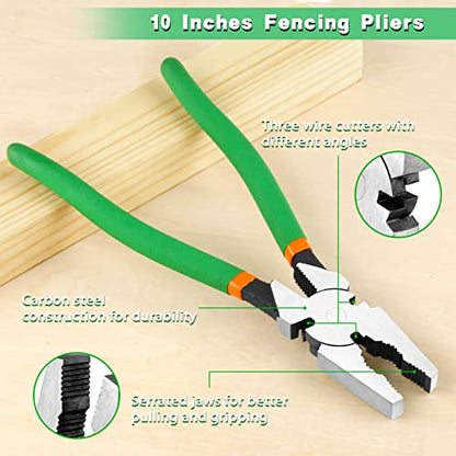 10 Inches Fencing Pliers With Wire Cutters - Heavy-Duty Multi-Purpose Flat Nose Fence Tool for Installing, Maintaining, and Repairing Wire Fences - style: 10" Fencing Pliers(Green)