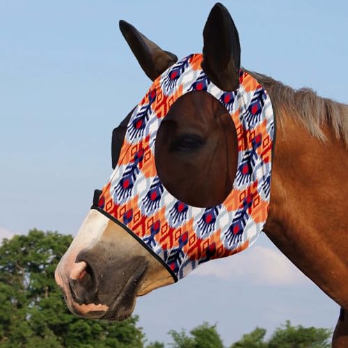 Harrison Howard Super Comfort Stretchy Fly Mask Large Eye Space with UV Protection Soft on Skin with Breathability Tribe Feather Full Size - color: Tribe Feather, size: Full(Large)