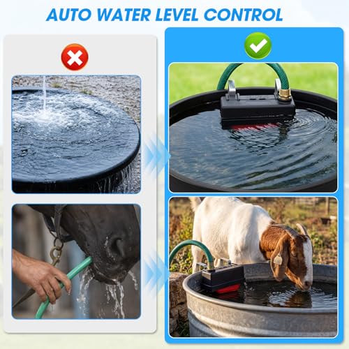 Threlaco 2 Pack Water Trough Float Valve, 4pcs 3/4" Male & Female Hose Connectors, Livestock Water Float Valve for Stock Tank, Auto Liquid Level Control for Cattle, Horse, Goat, Poultry, Pond, Farm