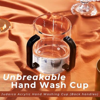 Judaica Acrylic Hand Washing Cup for Netilat Yadayim with Dual Handles - 5" Clear Unbreakable Plastic Negel Vasser Wash Cup Everyday & Passover Seder, Shabbat, Shul, Synagogue, Home (Clear & Black) - color: Black