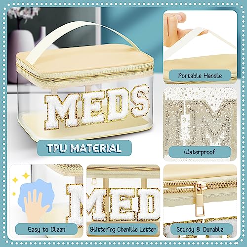 Geetery Chenille Letter Bag, Meds Bag, Large Medication Travel Cases, Nylon Beige Makeup Portable Pouch, Cheerleader Gifts for Women(Beige, Meds) - color: Beige, style: Meds