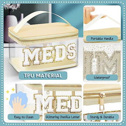 Geetery Chenille Letter Bag, Meds Bag, Large Medication Travel Cases, Nylon Beige Makeup Portable Pouch, Cheerleader Gifts for Women(Beige, Meds) - color: Beige, style: Meds