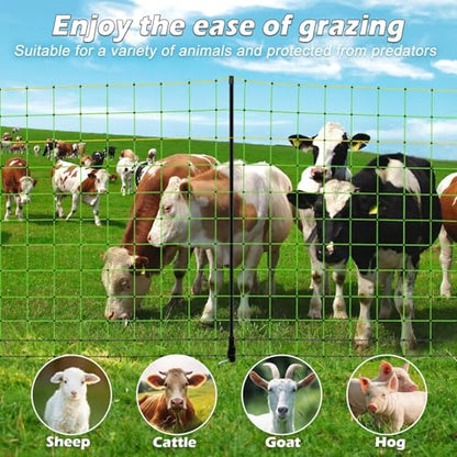 Electric Fence Netting, 35.4" x 164' Portable Electric Net Fence for Goats, Sheep, Lambs, Hogs in Backyards, Farms, Ranches, Homesteads and Gardens,(14 Posts, 2 Spikes,Green) - size: 35.4" x 164'