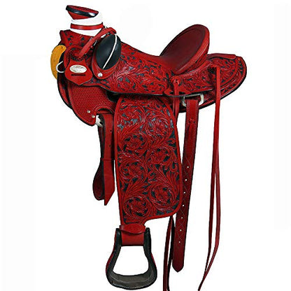 HILASON Western Horse Wade Saddle American Leather Ranch Roping Mahogany | Hand Tooled & for Horses - size: 16 In