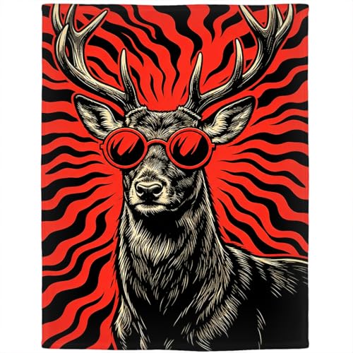 Black Elk Flannel Fleece Throw Blanket, Cool Animal Wearing Sunglasses, Soft Cozy Lightweight Decorative Blanket for Sofa Couch Bed Camping, Gifts for Men Women, 50" x 60" - color: Black Elk, size: 50" x 60"