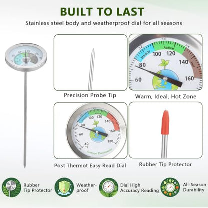 Zhengmy 20 Inch & 7.9 Inch 3 Pcs Compost Soil Thermometer Stainless Steel